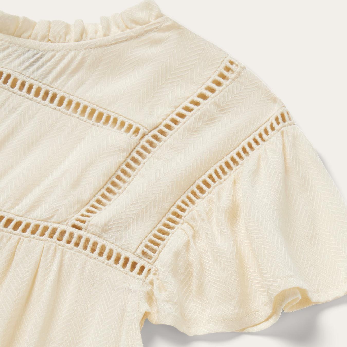 Women Blouses | Stetson Cream Herringbone Blouse White