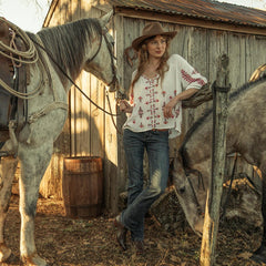 Women Blouses | Stetson Dobby Peasant Blouse White