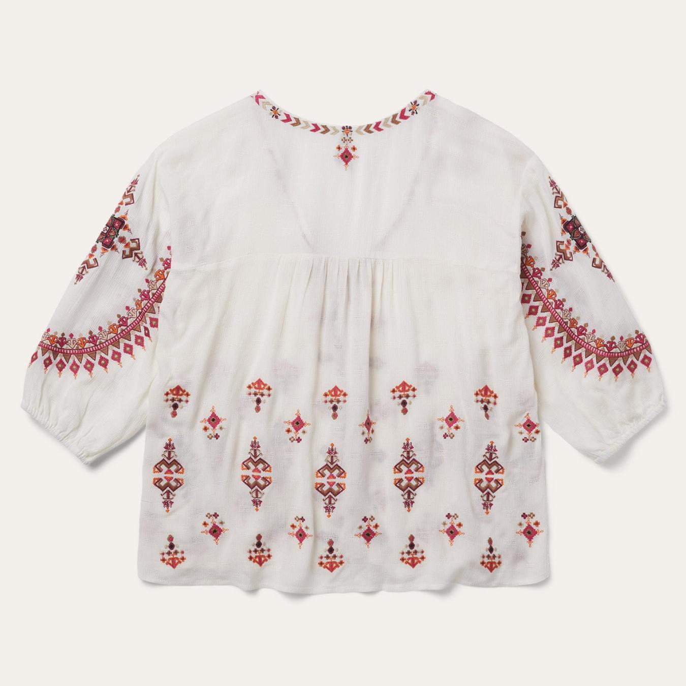 Women Blouses | Stetson Dobby Peasant Blouse White