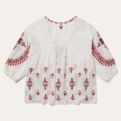 Women Blouses | Stetson Dobby Peasant Blouse White