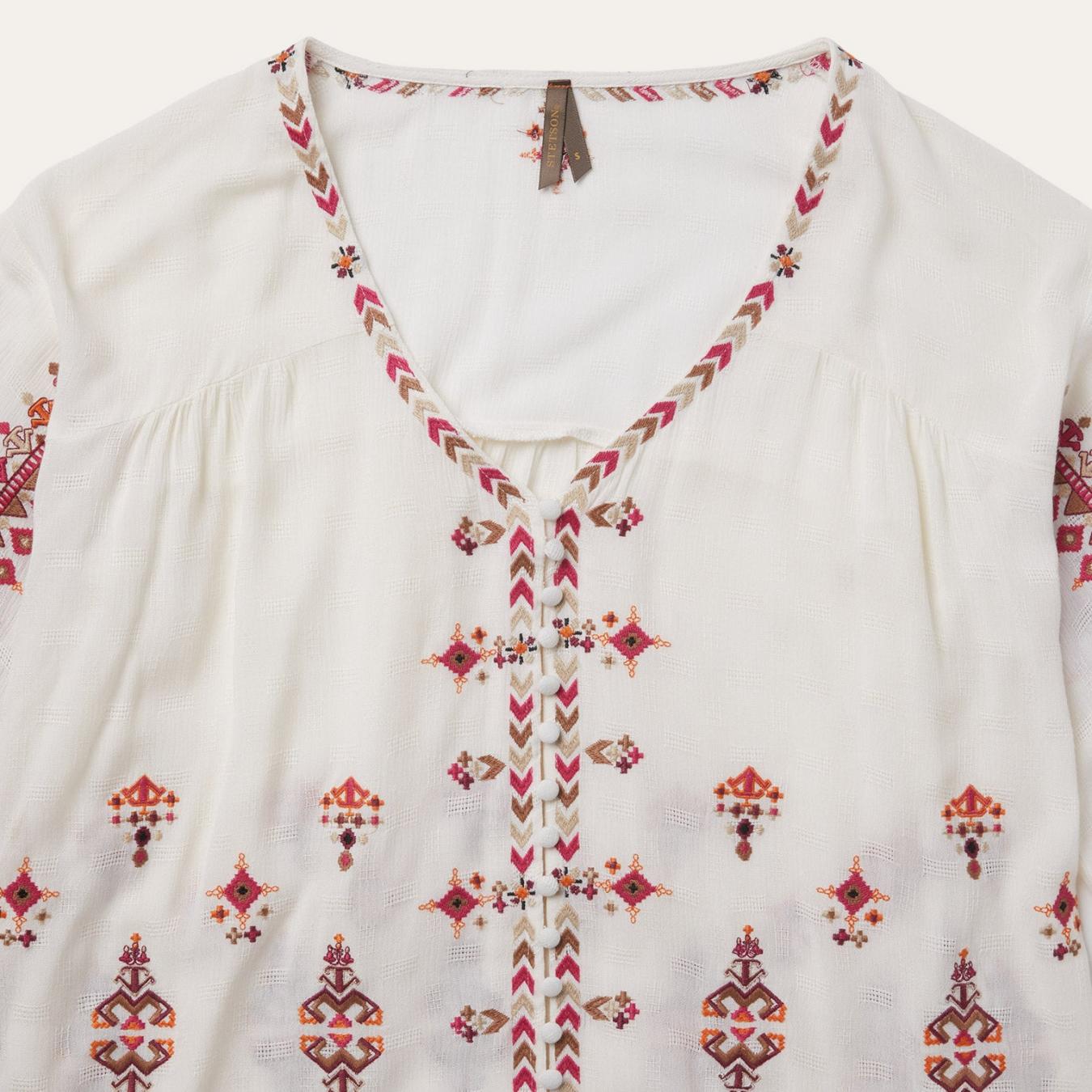 Women Blouses | Stetson Dobby Peasant Blouse White