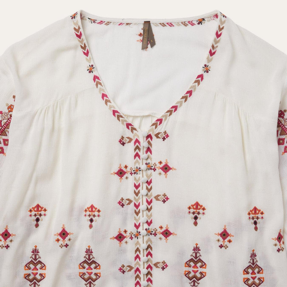 Women Blouses | Stetson Dobby Peasant Blouse White
