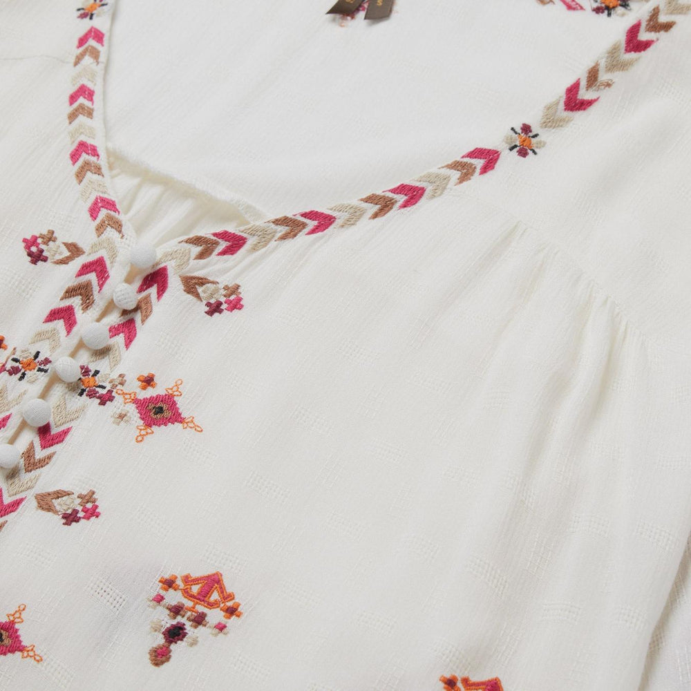 Women Blouses | Stetson Dobby Peasant Blouse White
