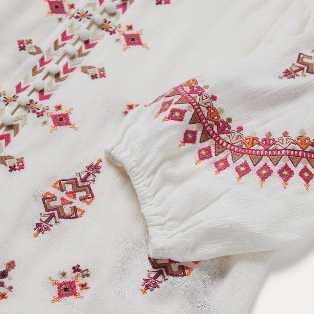 Women Blouses | Stetson Dobby Peasant Blouse White