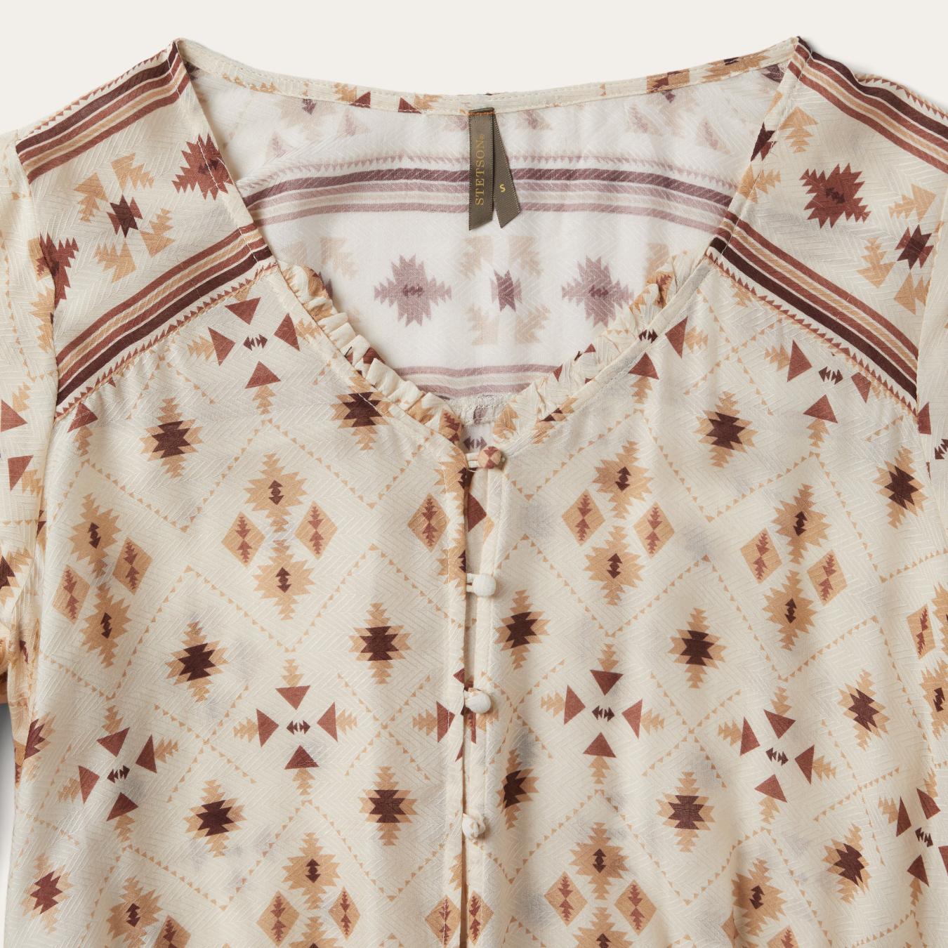Women Blouses | Stetson Gaucho Print Herringbone Blouse White