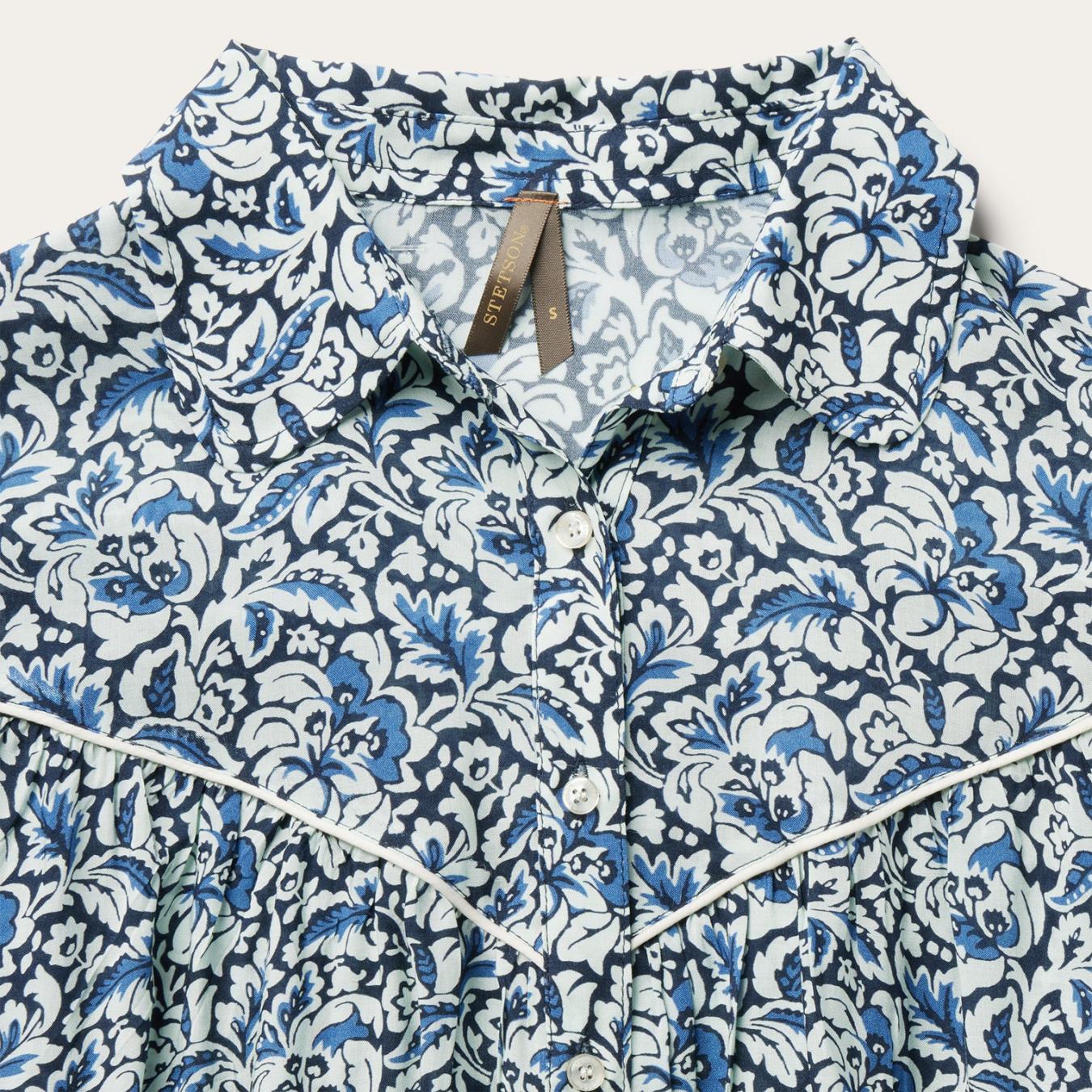 Women Blouses | Stetson Indigo Tapestry Print Blouse Blue