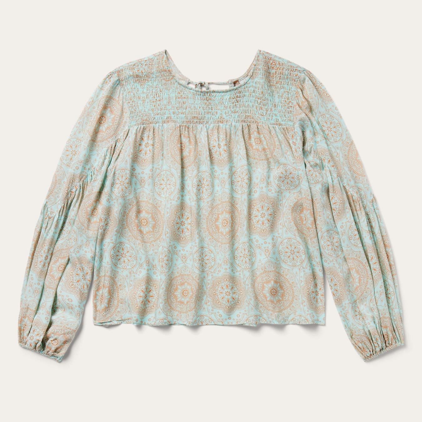 Women Blouses | Stetson Mandala Print Peasant Blouse Blue
