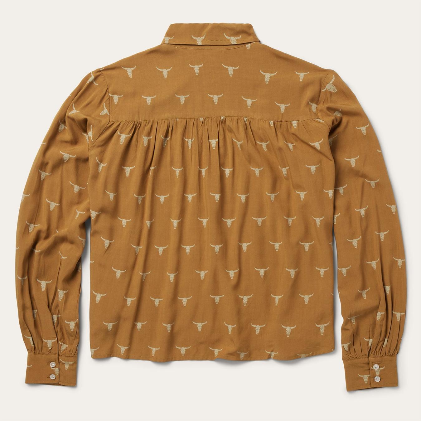 Women Blouses | Stetson Mojave Longhorn Print Poet Blouse Brown