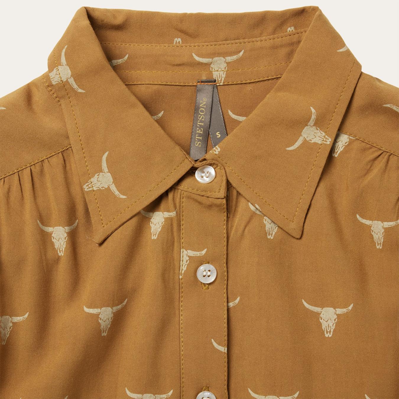Women Blouses | Stetson Mojave Longhorn Print Poet Blouse Brown