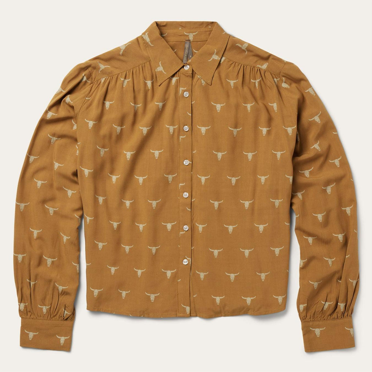 Women Blouses | Stetson Mojave Longhorn Print Poet Blouse Brown