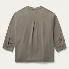 Women Blouses | Stetson Olive Twill Peasant Blouse Green