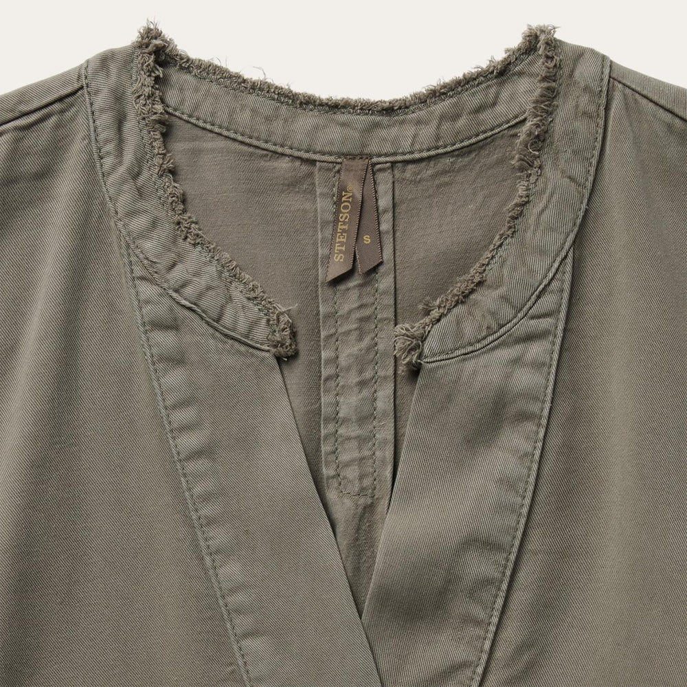 Women Blouses | Stetson Olive Twill Peasant Blouse Green