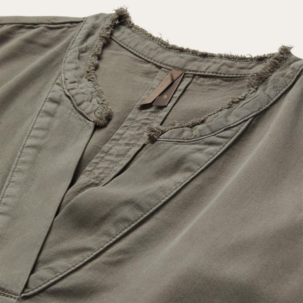 Women Blouses | Stetson Olive Twill Peasant Blouse Green