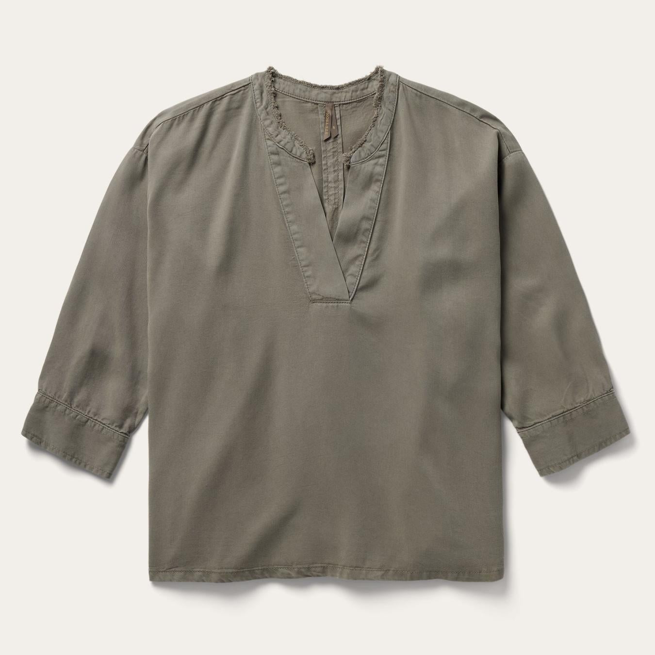 Women Blouses | Stetson Olive Twill Peasant Blouse Green