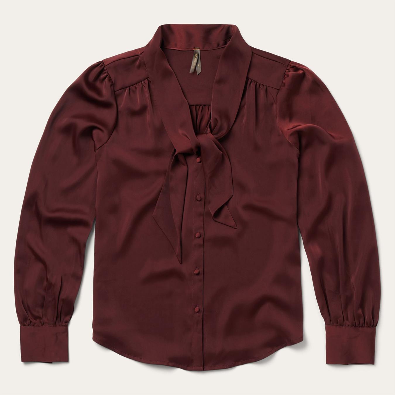 Women Blouses | Stetson Wine Satin Blouse Red