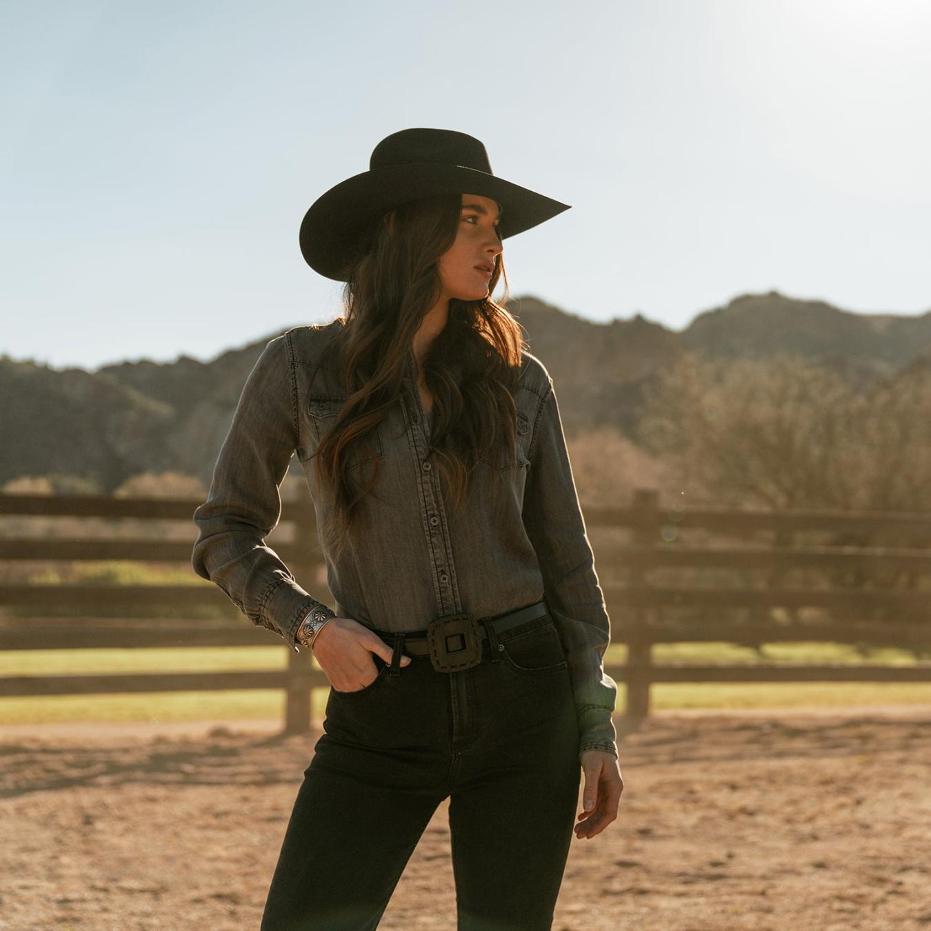 Women Denim Shirts | Stetson Boyfriend Fit Denim Shirt Washed Black