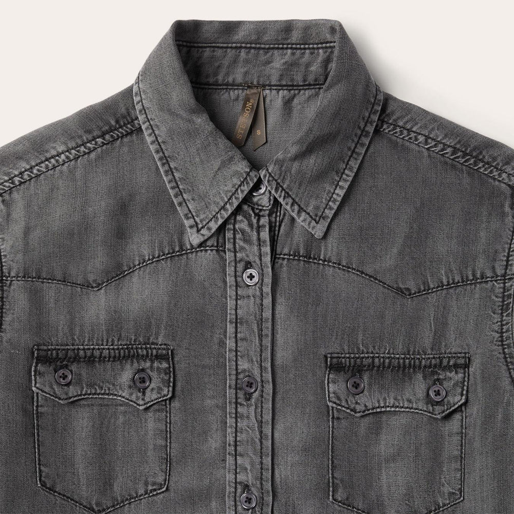 Women Denim Shirts | Stetson Boyfriend Fit Denim Shirt Washed Black