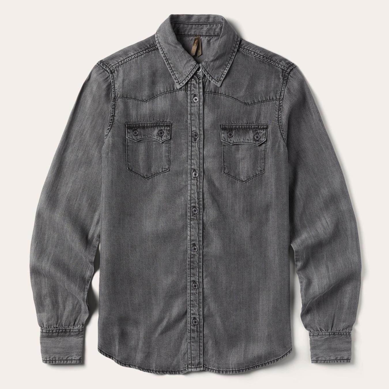 Women Denim Shirts | Stetson Boyfriend Fit Denim Shirt Washed Black