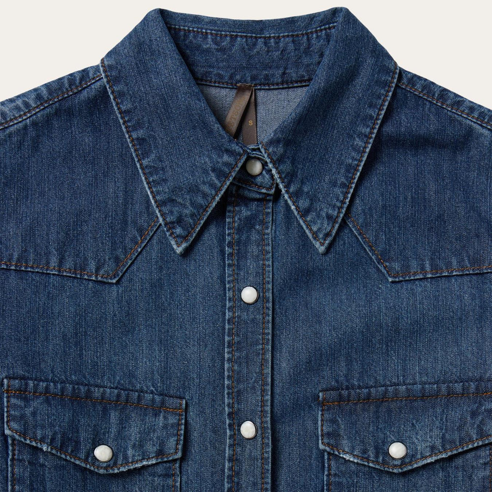 Women Denim Shirts | Stetson Dark Denim Snap Western Shirt Blue