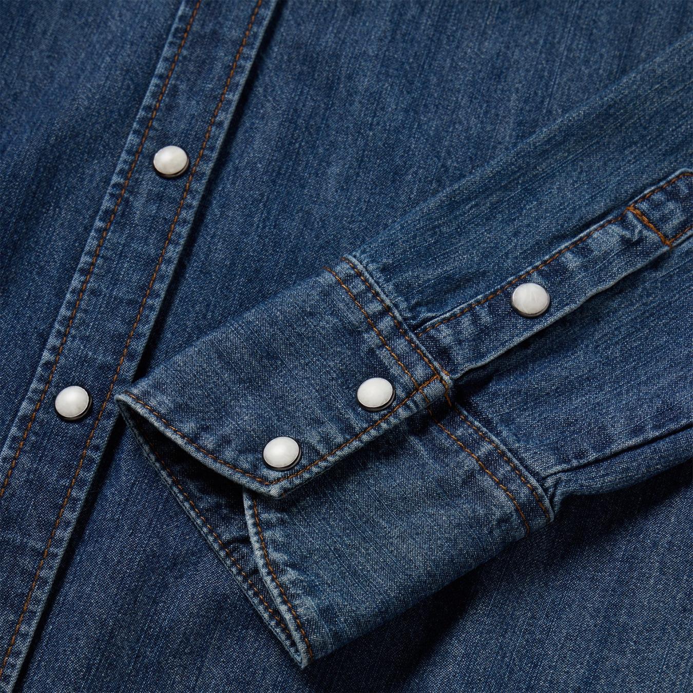 Women Denim Shirts | Stetson Dark Denim Snap Western Shirt Blue