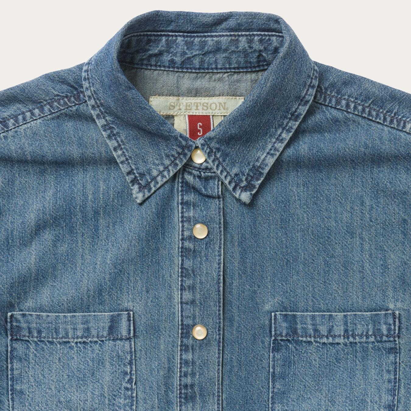 Women Denim Shirts | Stetson Denim Snap Front Western Shirt Blue