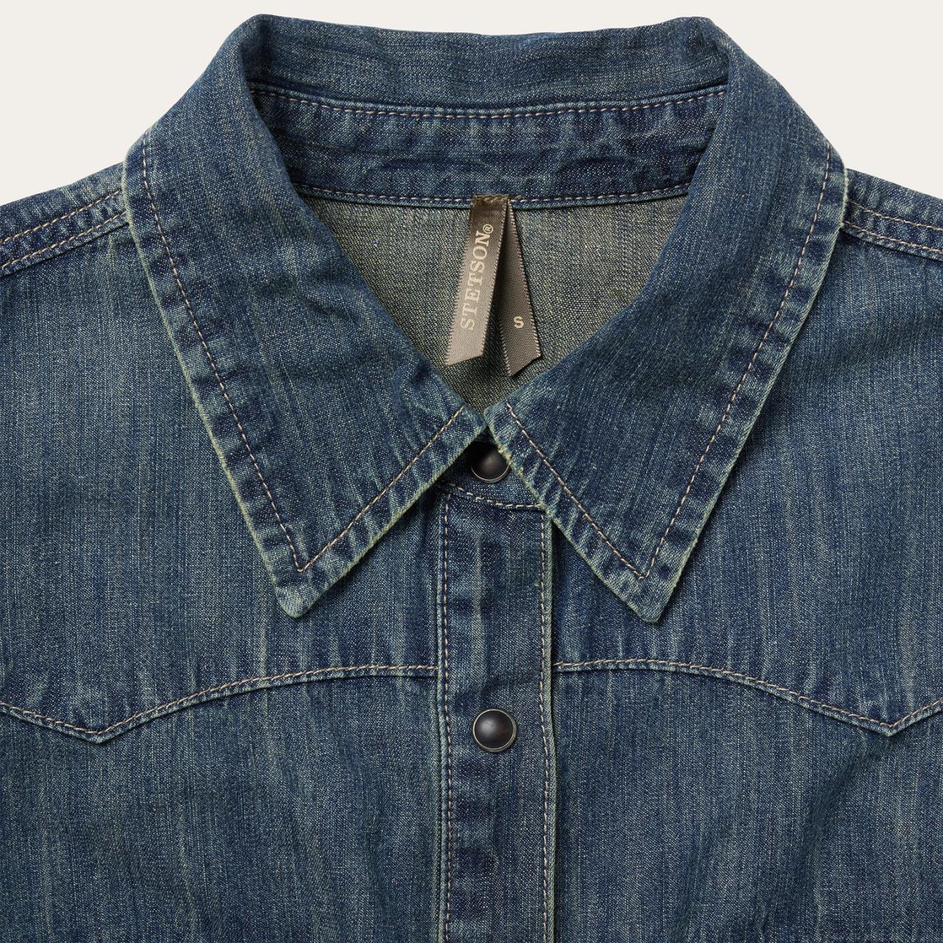 Women Denim Shirts | Stetson Dirty Denim Boyfriend Fit Shirt Blue