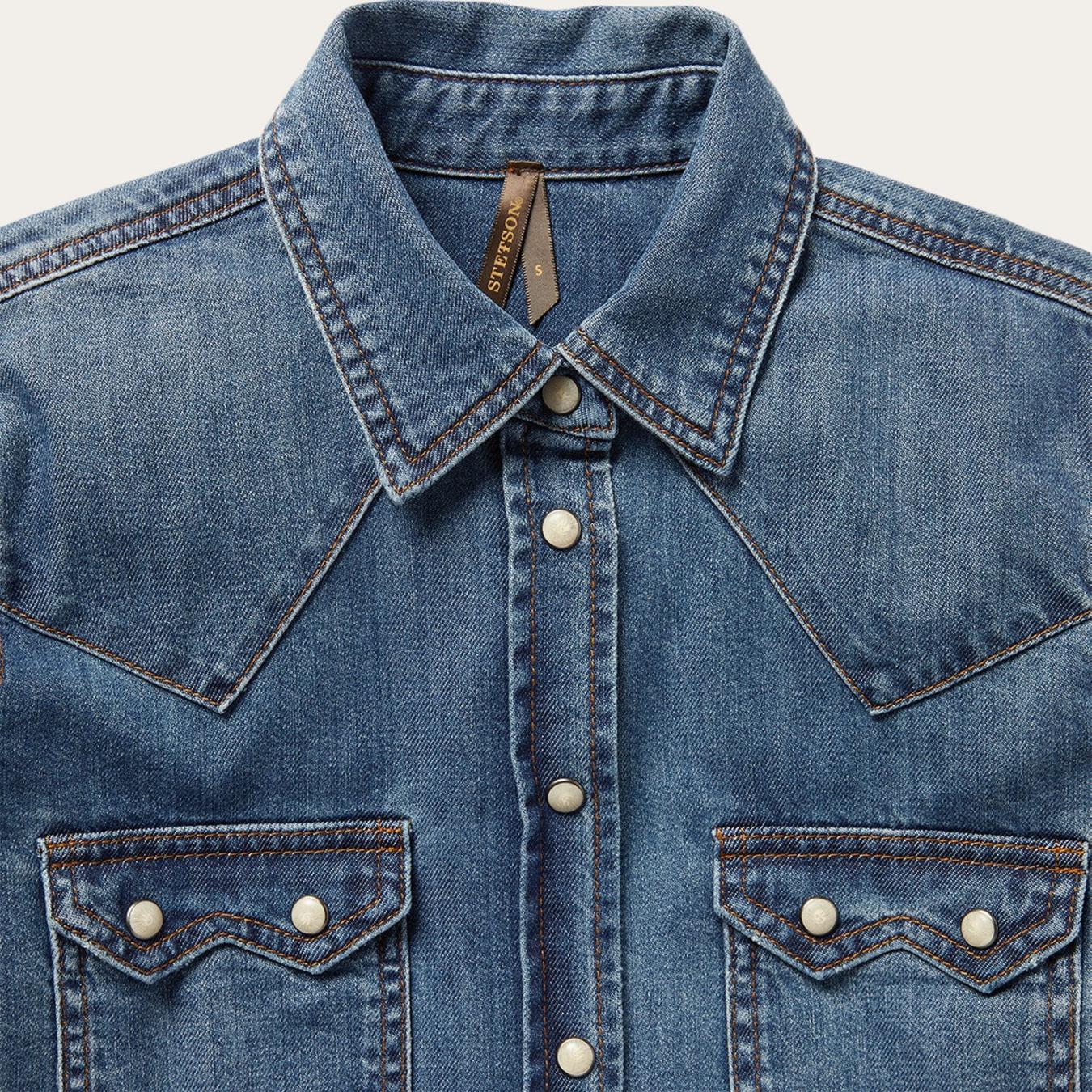 Women Denim Shirts | Stetson Distressed Denim Shirt Blue