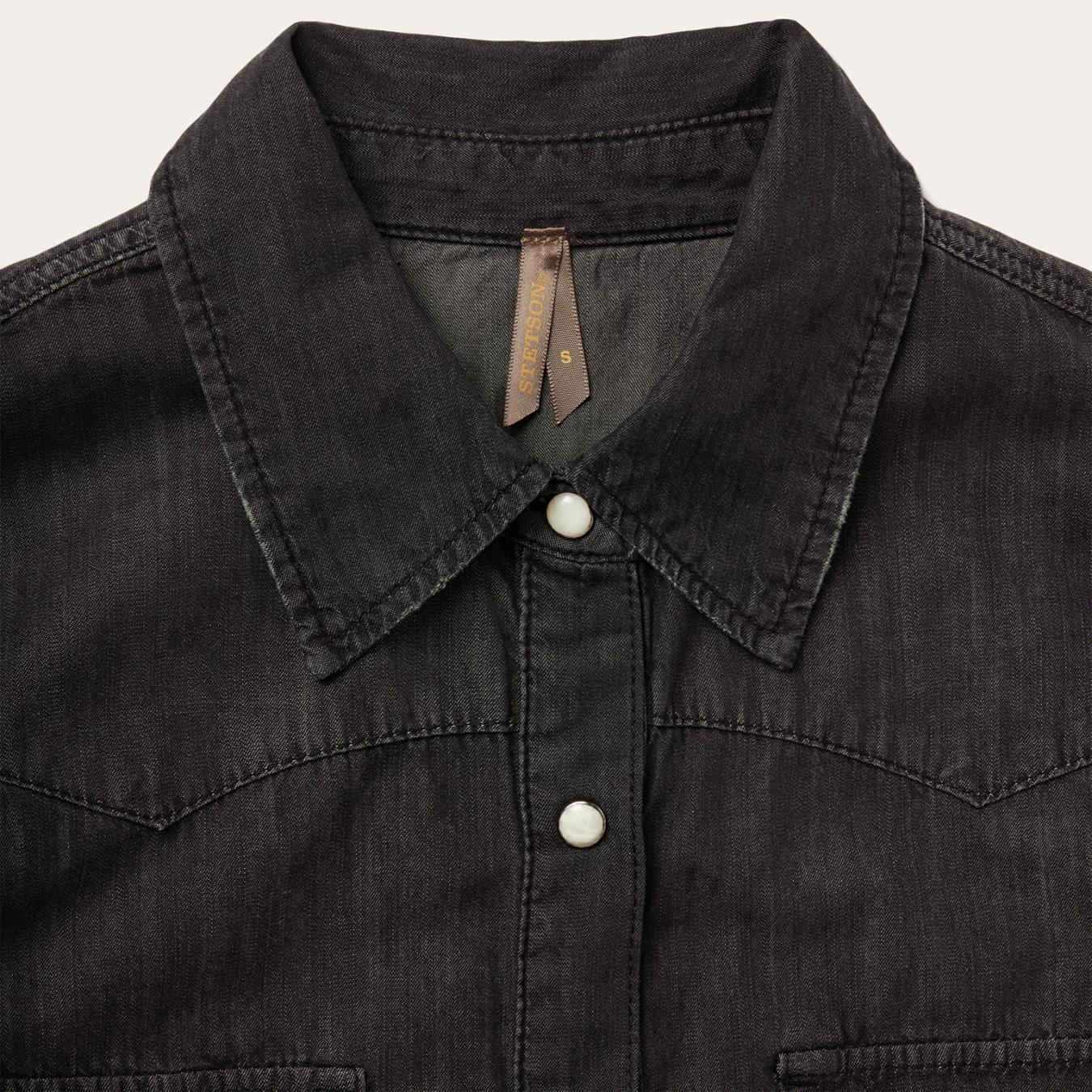Women Denim Shirts | Stetson Embroidered Black Denim Shirt Black