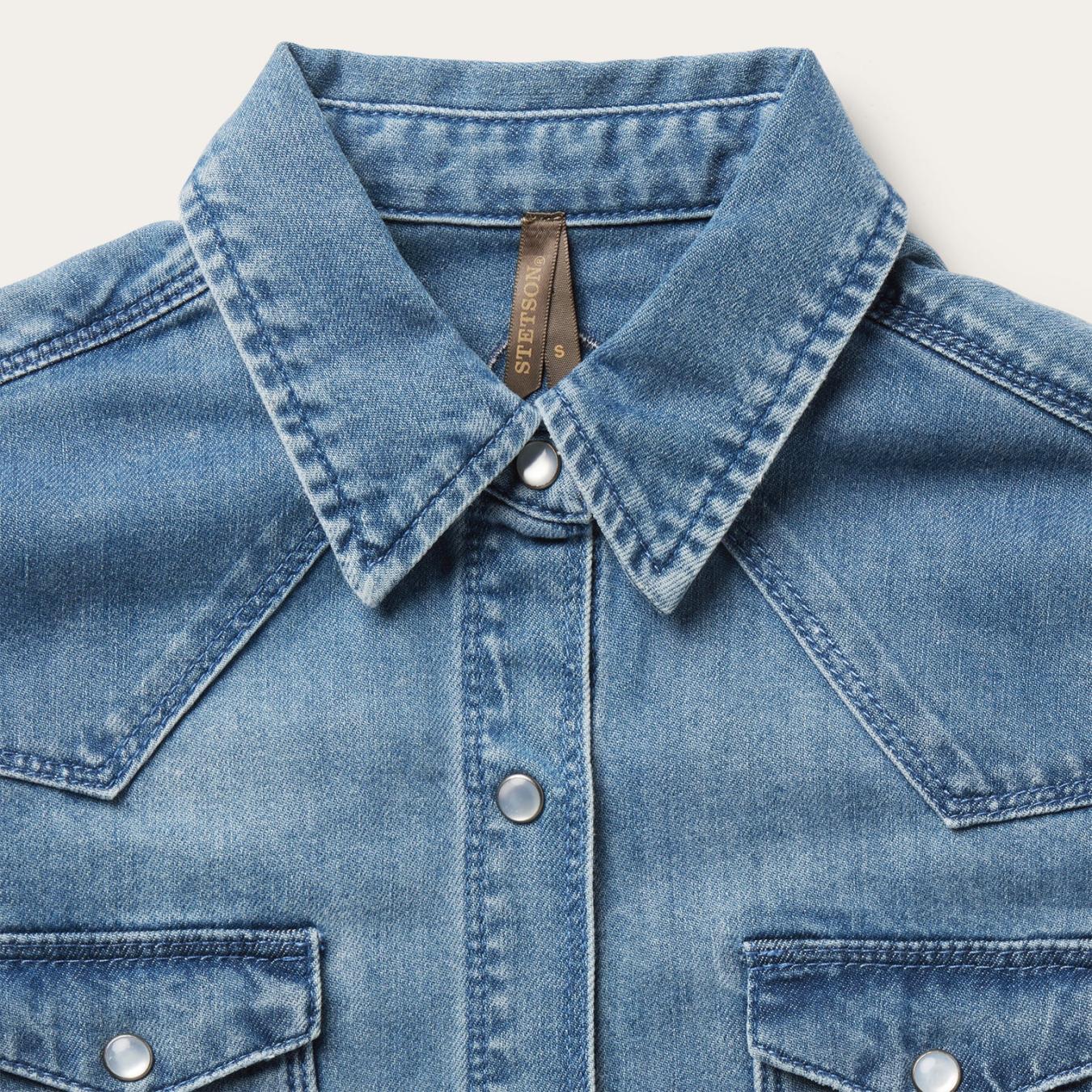 Women Denim Shirts | Stetson Embroidered Boyfriend Fit Denim Shirt Blue