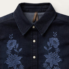 Women Denim Shirts | Stetson Embroidered Dark Denim Snap Front Shirt Blue