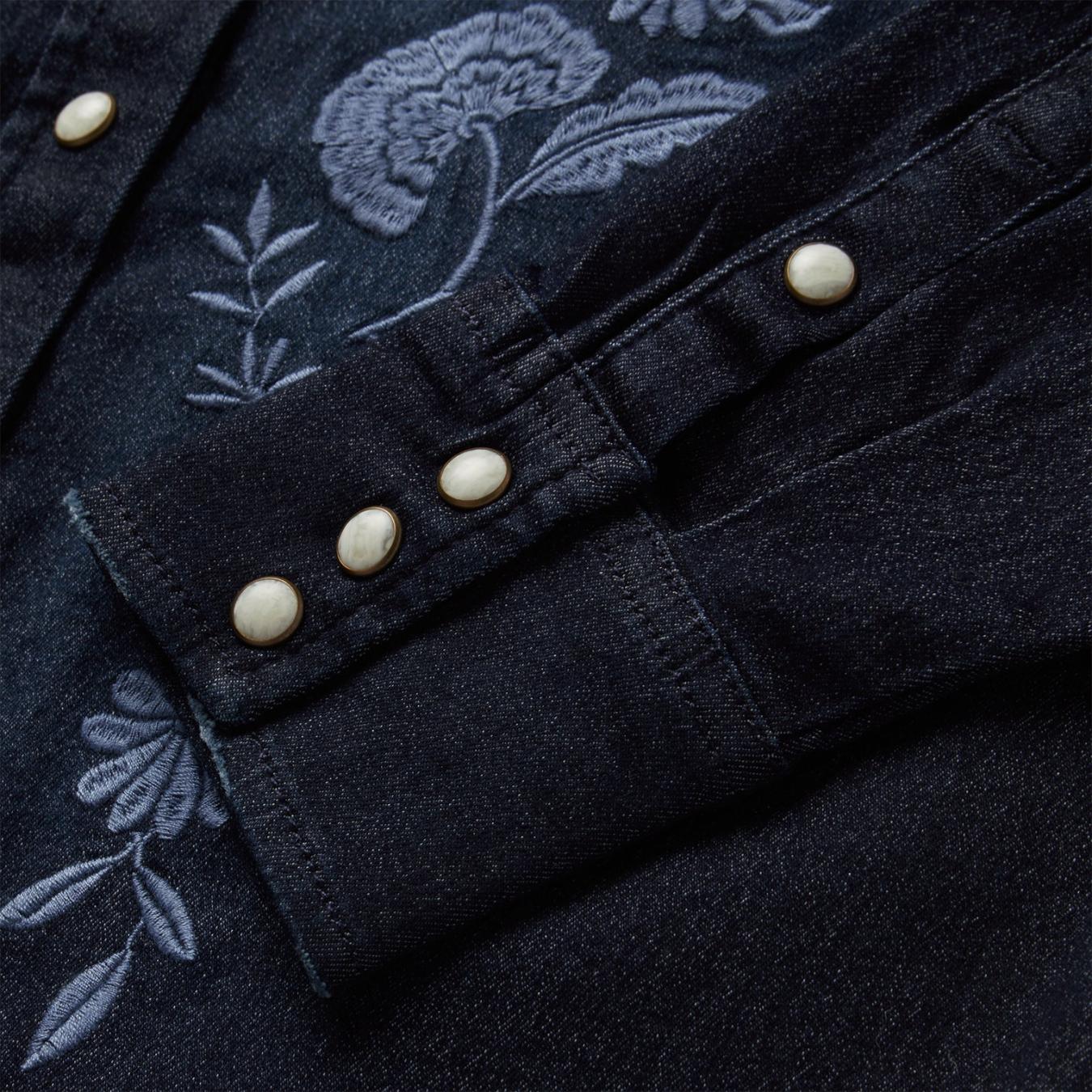 Women Denim Shirts | Stetson Embroidered Dark Denim Snap Front Shirt Blue