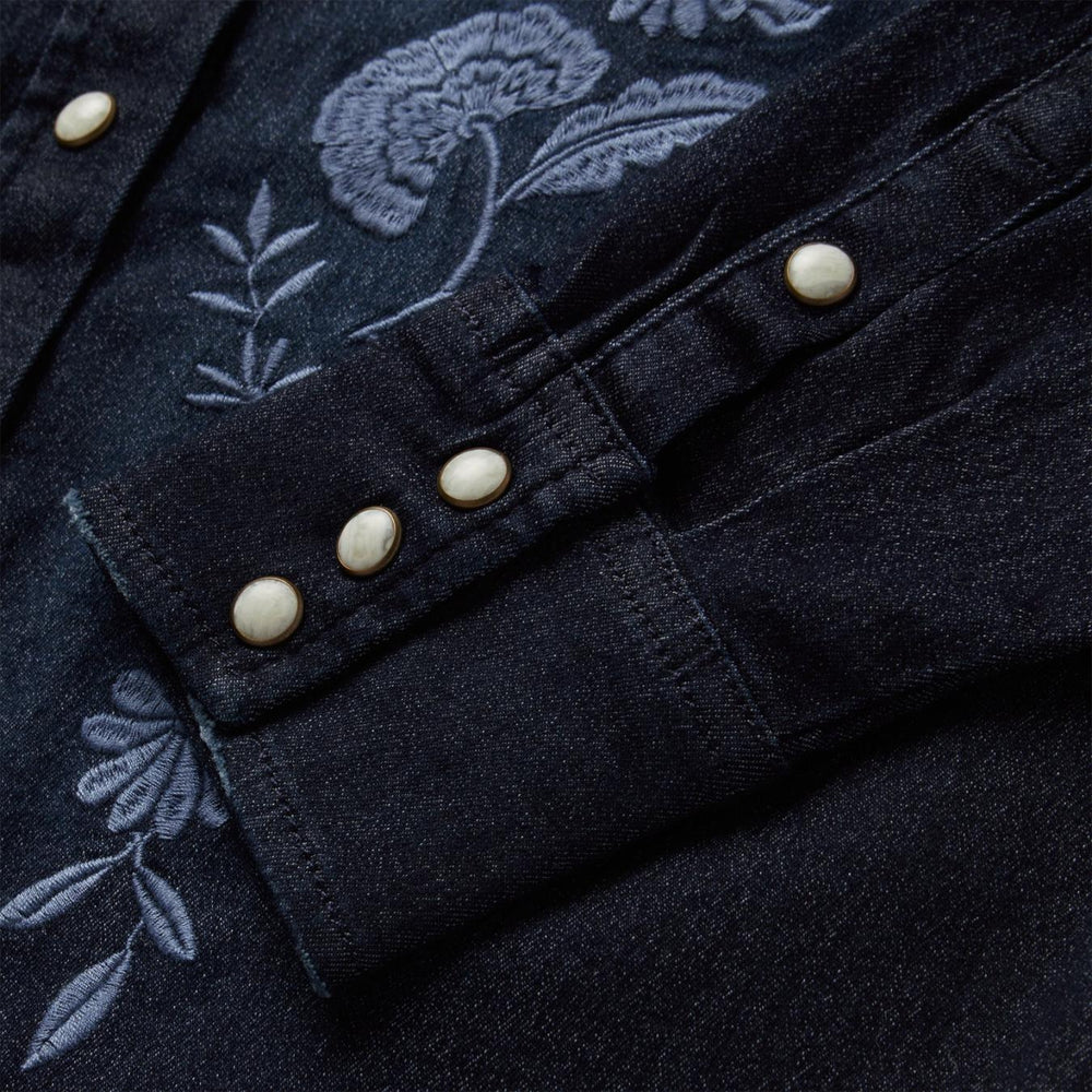 Women Denim Shirts | Stetson Embroidered Dark Denim Snap Front Shirt Blue
