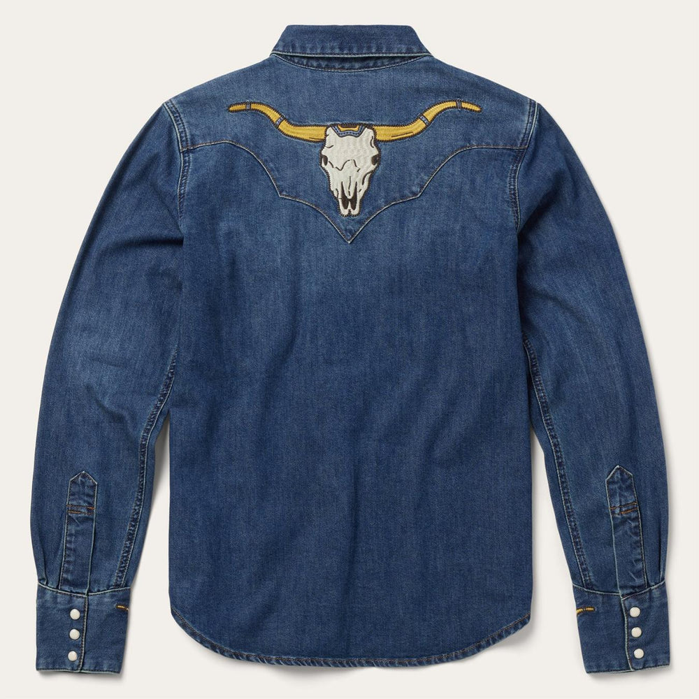 Women Denim Shirts | Stetson Embroidered Dark Denim Western Shirt Blue