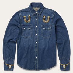 Women Denim Shirts | Stetson Embroidered Dark Denim Western Shirt Blue