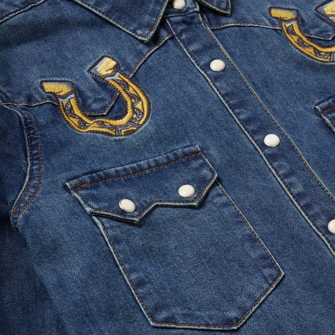 Women Denim Shirts | Stetson Embroidered Dark Denim Western Shirt Blue