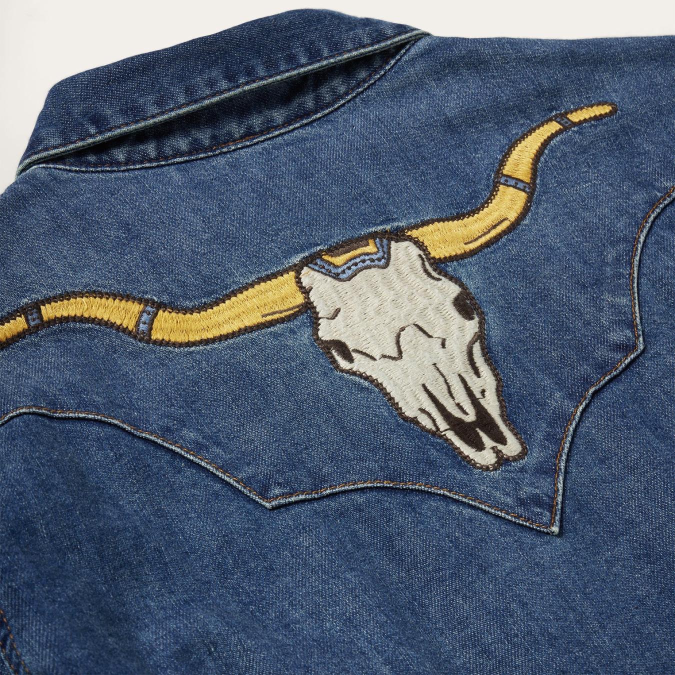 Women Denim Shirts | Stetson Embroidered Dark Denim Western Shirt Blue