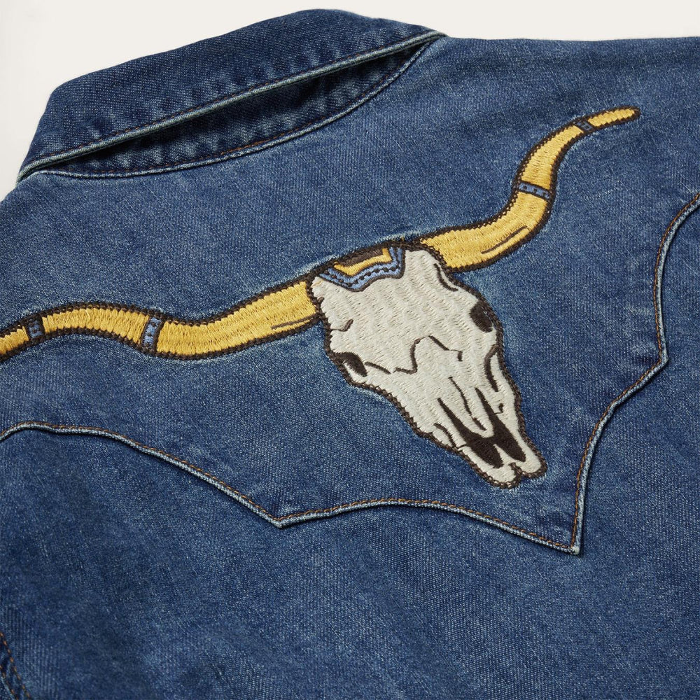Women Denim Shirts | Stetson Embroidered Dark Denim Western Shirt Blue