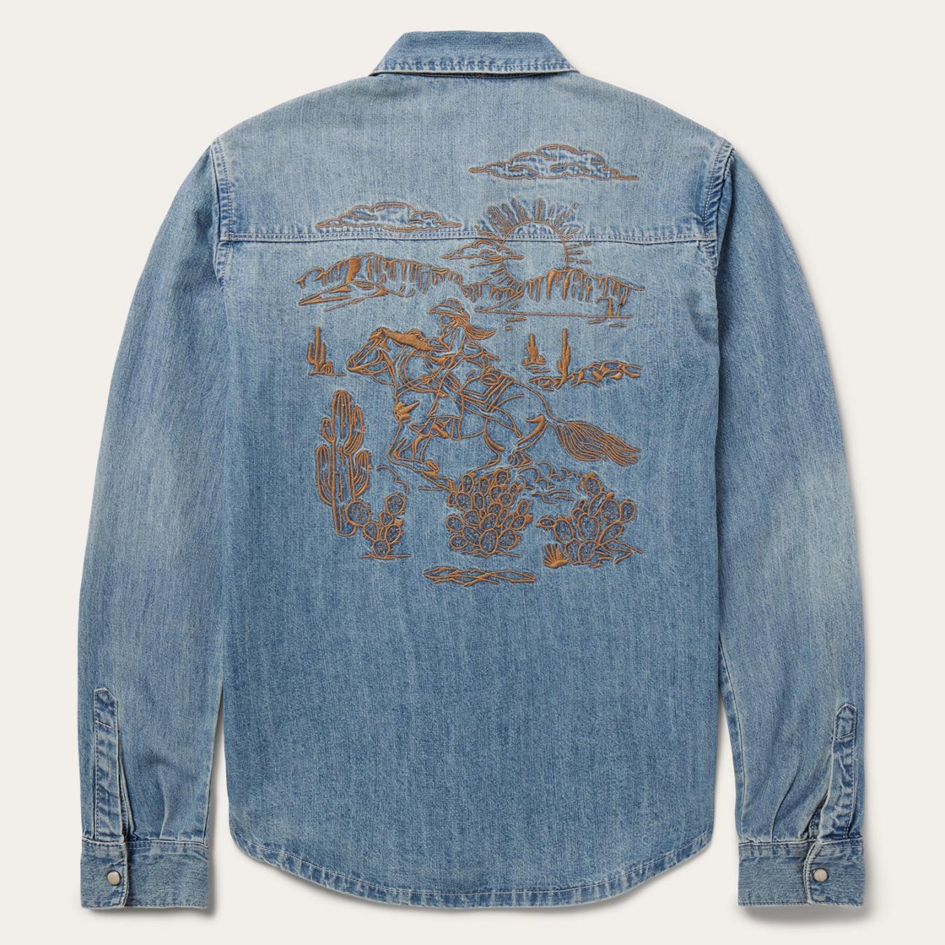 Women Denim Shirts | Stetson Embroidered Light Denim Shirt Blue
