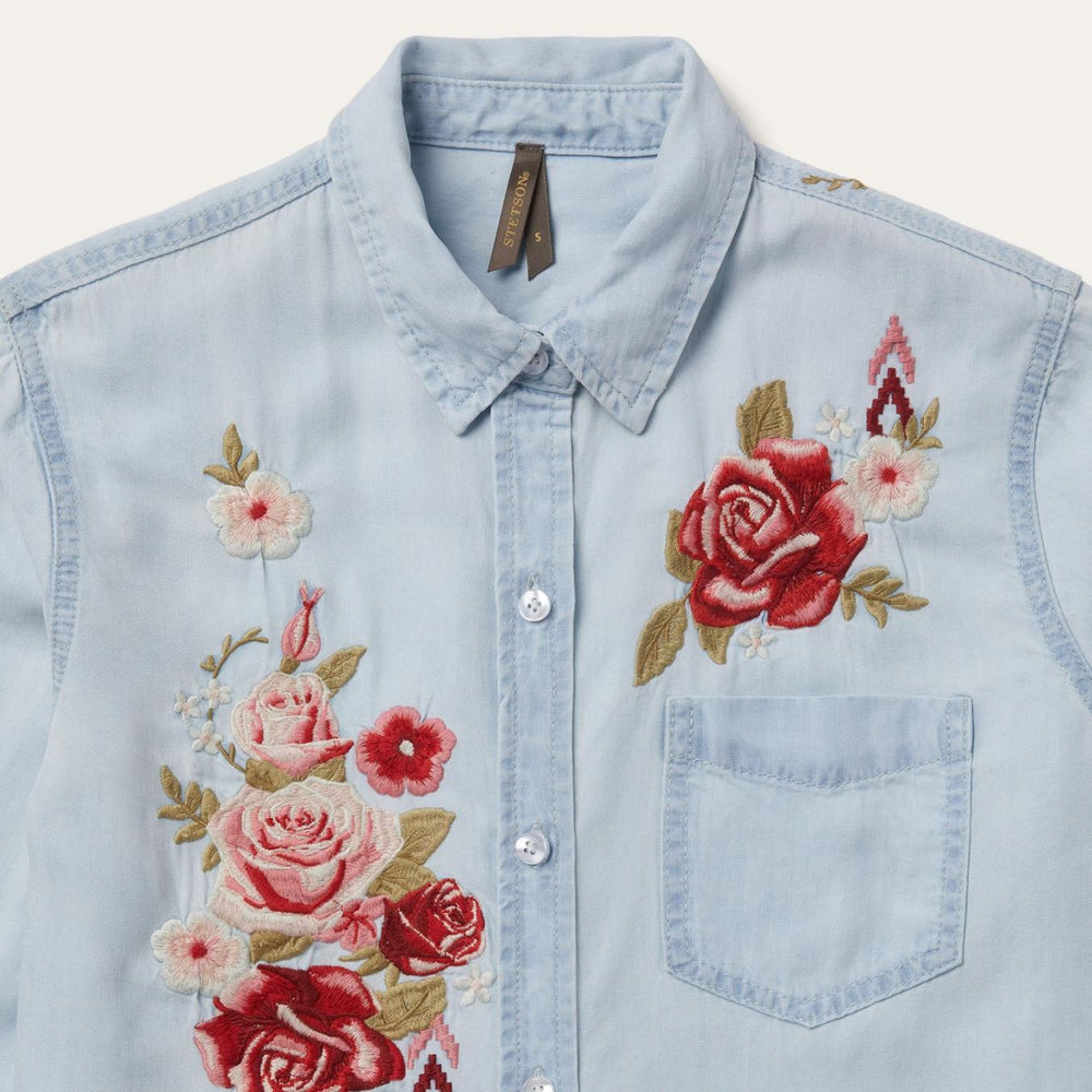 Women Denim Shirts | Stetson Long-Sleeved Embroidered Shirt Blue