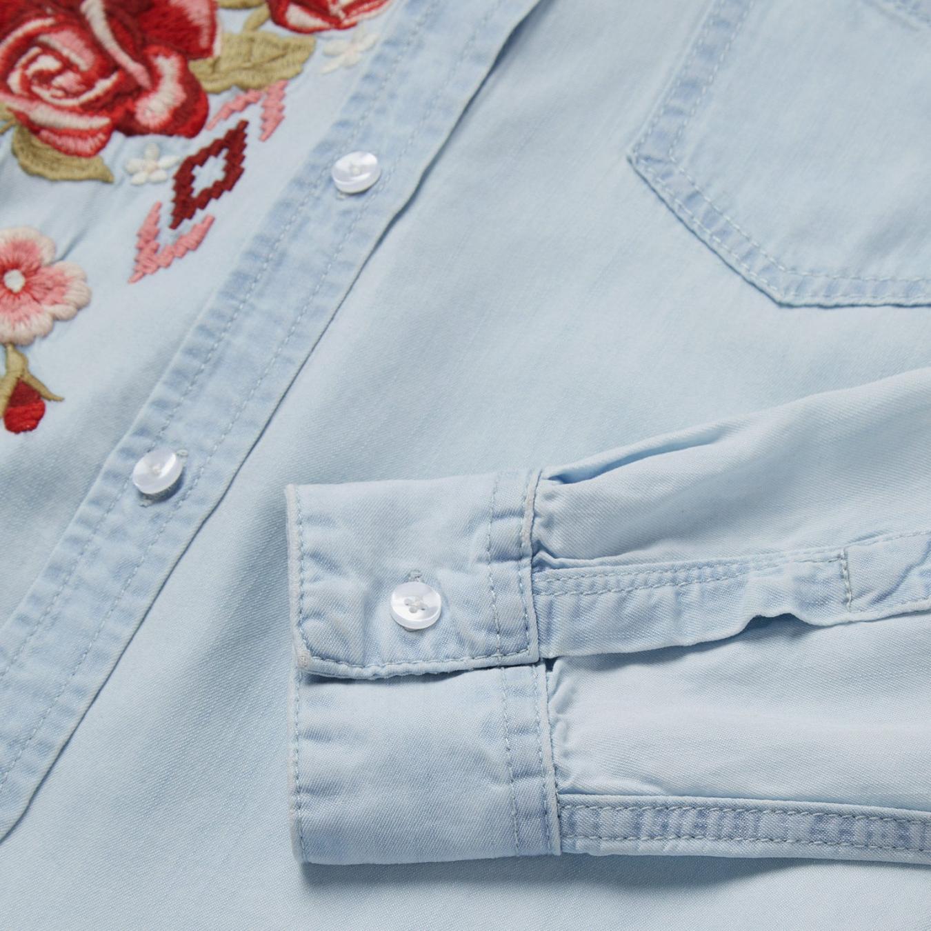 Women Denim Shirts | Stetson Long-Sleeved Embroidered Shirt Blue