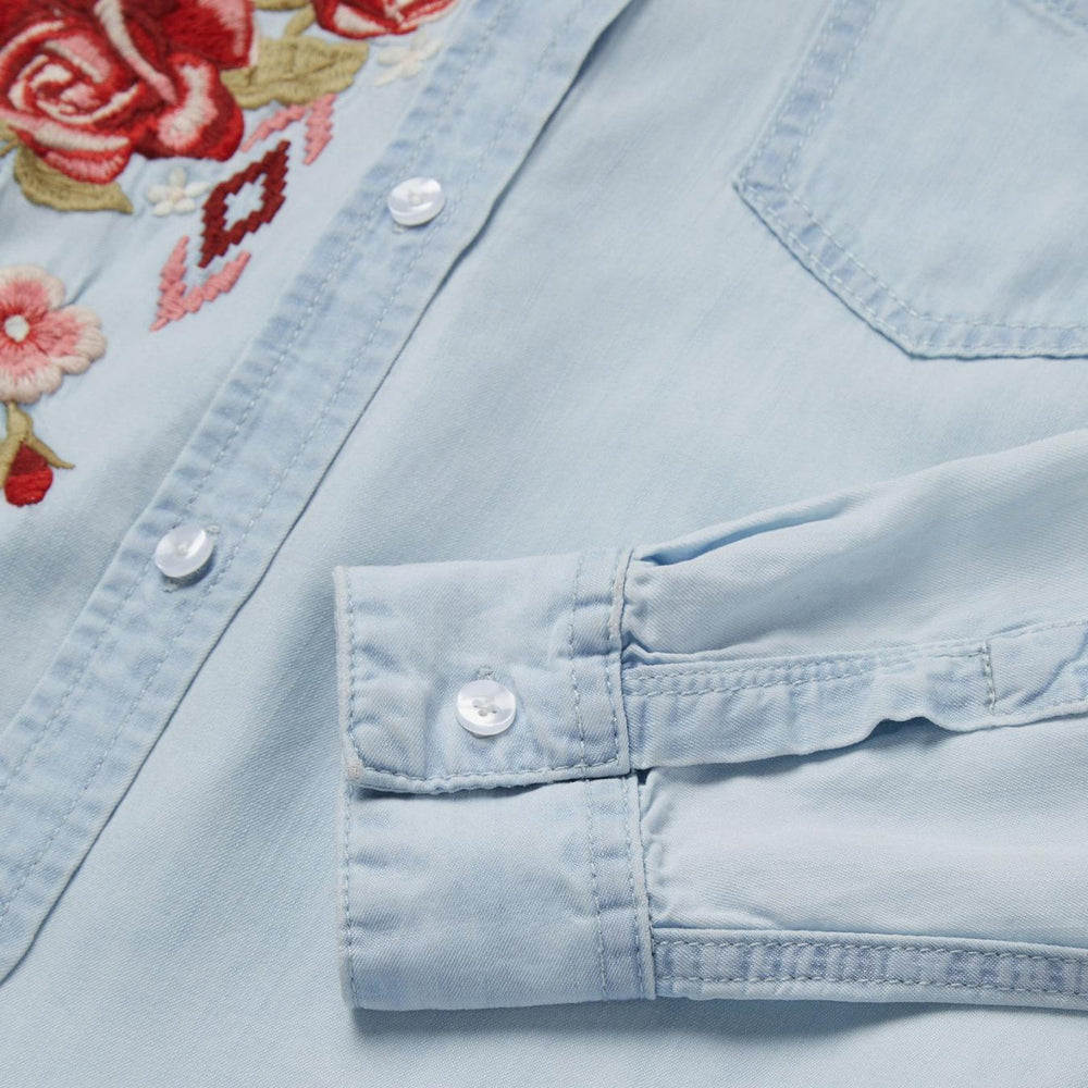 Women Denim Shirts | Stetson Long-Sleeved Embroidered Shirt Blue