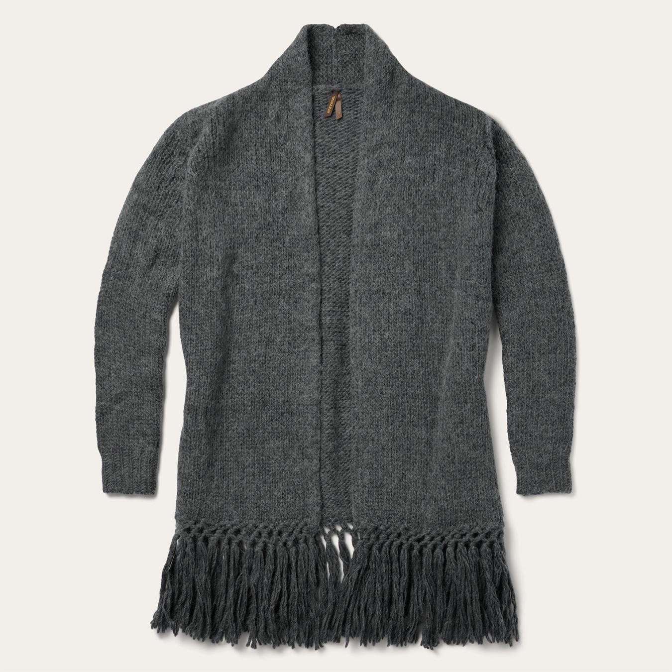 Women Fringe Jackets | Stetson Charcoal Fringed Cardigan Grey