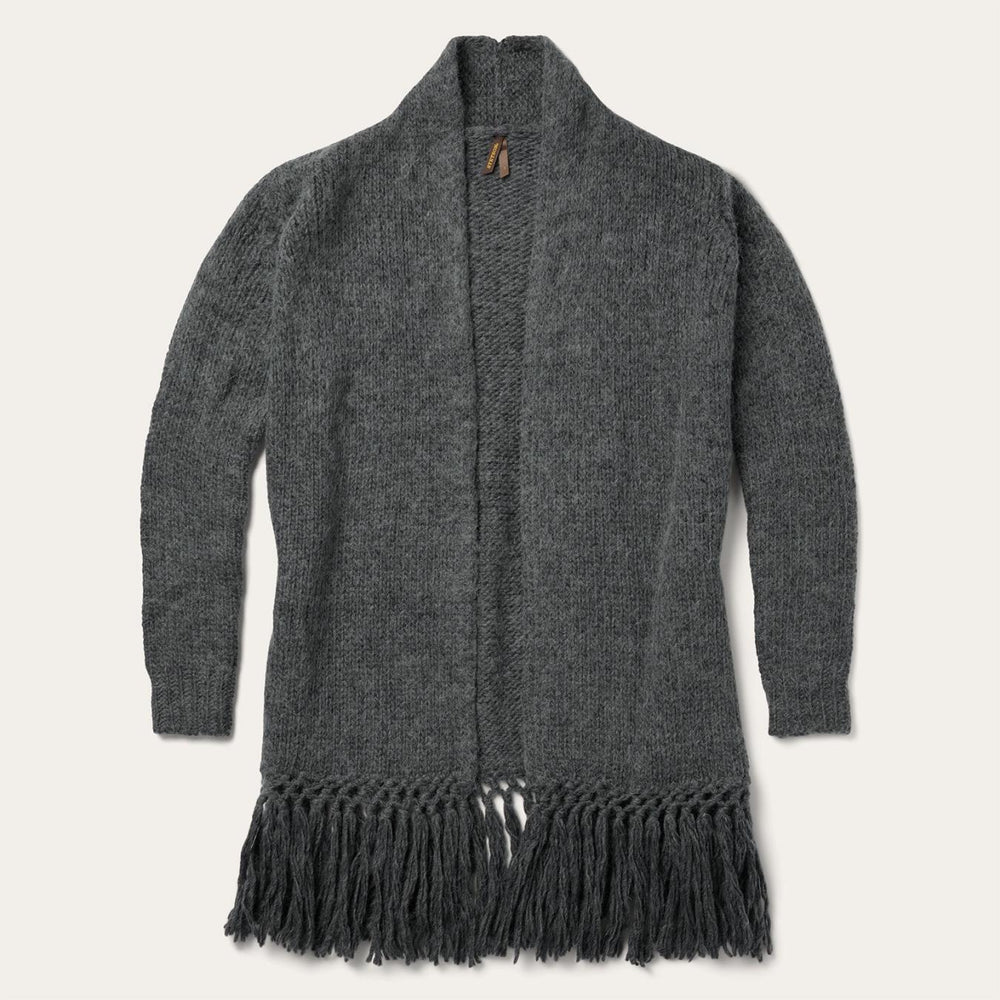 Women Fringe Jackets | Stetson Charcoal Fringed Cardigan Grey