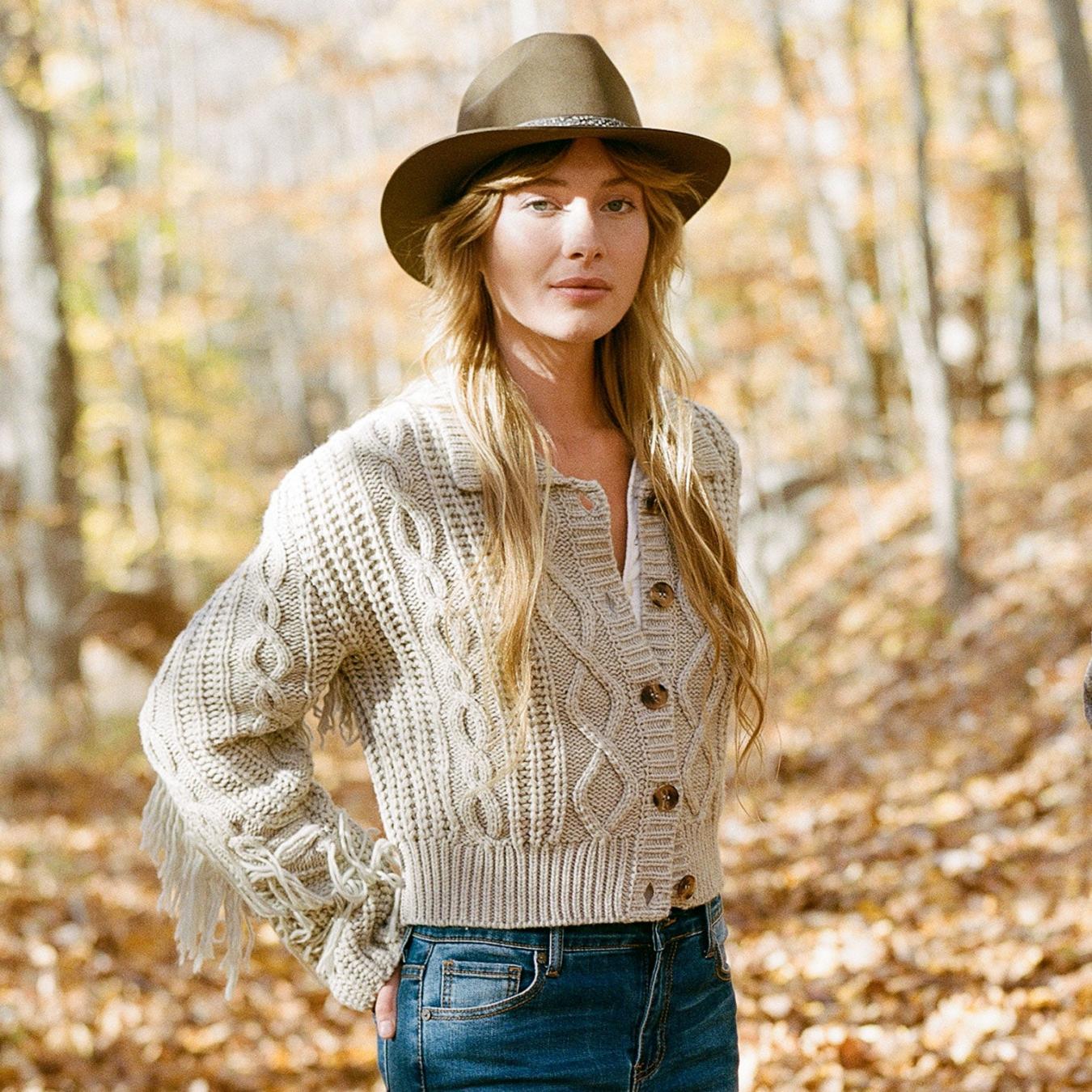 Women Fringe Jackets | Stetson Cream Fringed Cardigan Tan