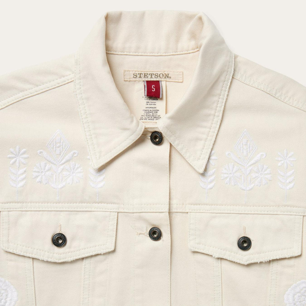 Women Jackets | Stetson Embroidered Cream Denim Jacket White