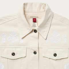 Women Jackets | Stetson Embroidered Cream Denim Jacket White