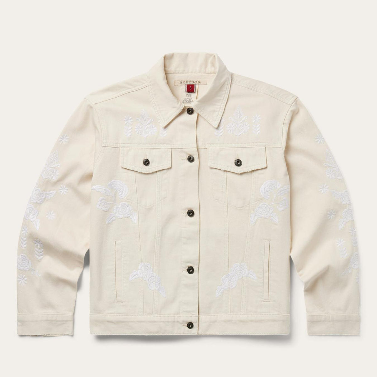 Women Jackets | Stetson Embroidered Cream Denim Jacket White
