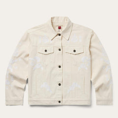 Women Jackets | Stetson Embroidered Cream Denim Jacket White