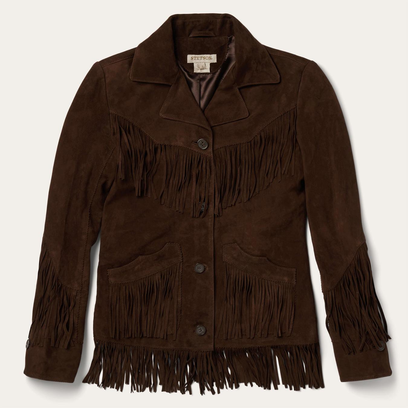 Women Jackets | Stetson Fringe Suede Jacket Chocolate