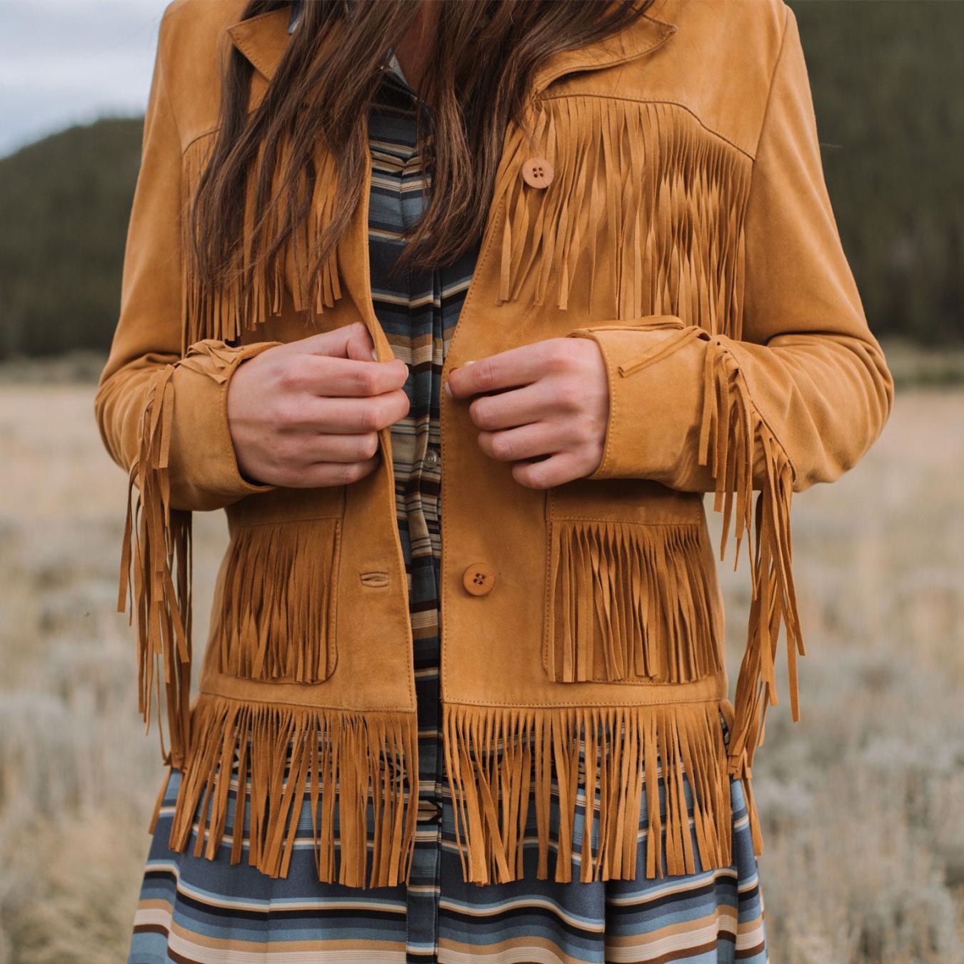Women Jackets | Stetson Lamb Suede Fringed Jacket Brown